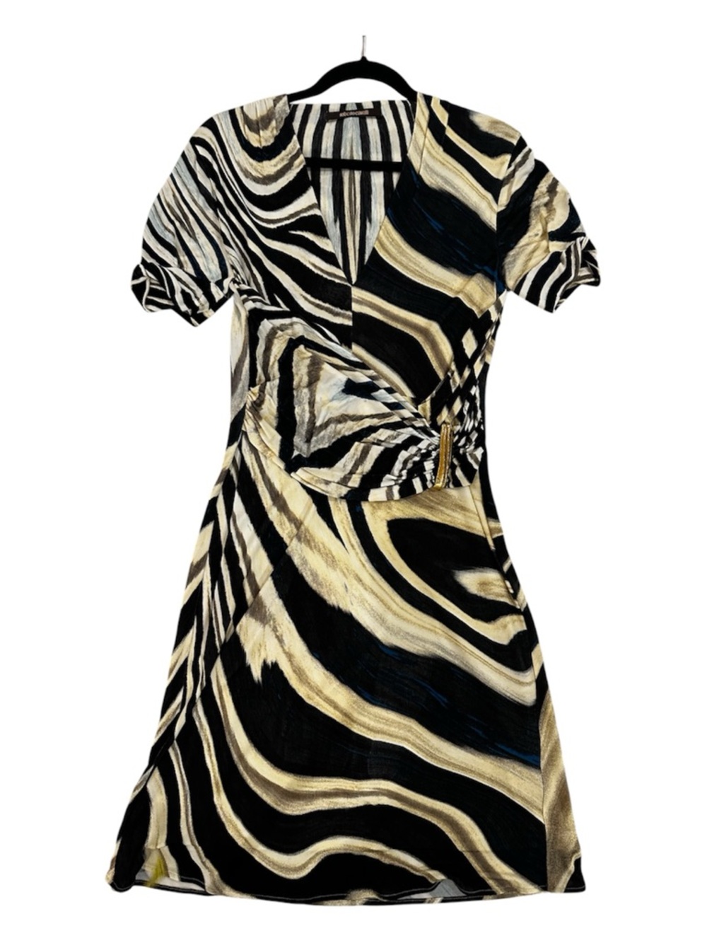 Roberto Cavalli Black & Cream Wrap-Style front Women's Dress size 42 italian